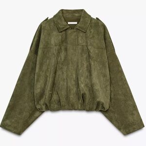 Zara Green Suede Bomber Jacket